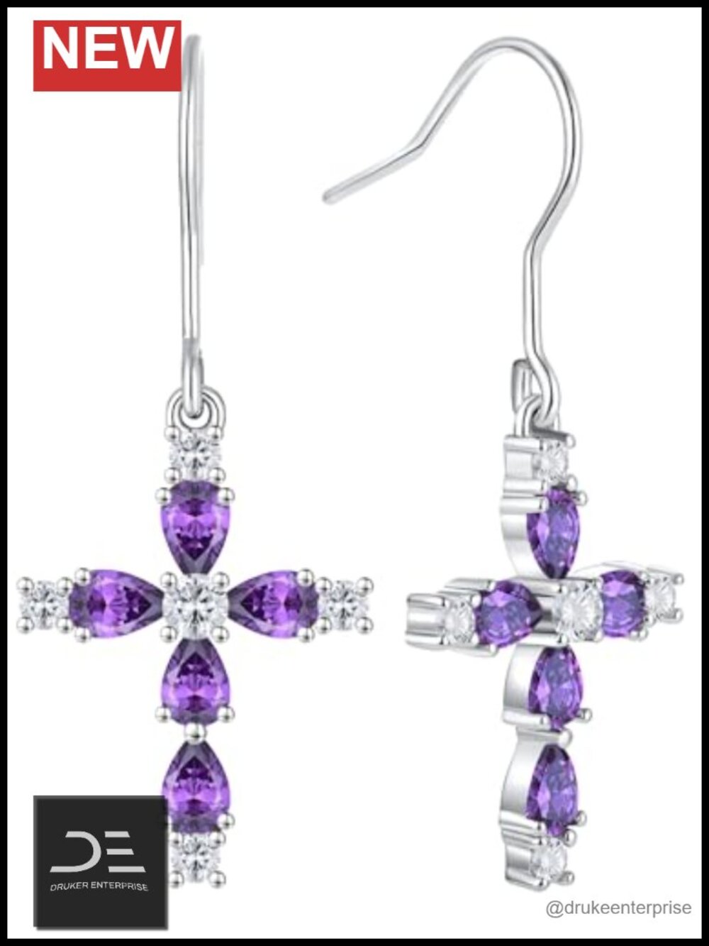 925 Sterling Silver Cross Dangle Earrings Halo Birthstone Hook Earrings